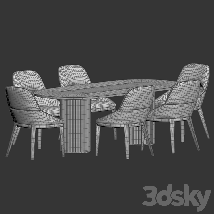 Queen Chair Campbell Table Dining Set 3DS Max Model - thumbnail 2