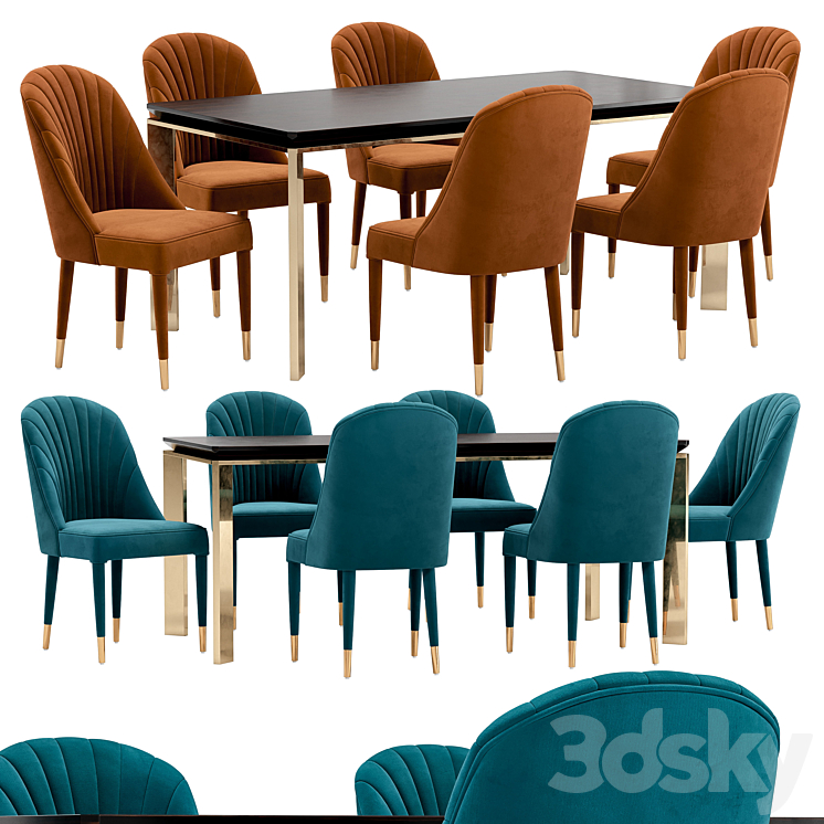 Queen dining chair and Boston table 3DS Max Model - thumbnail 1