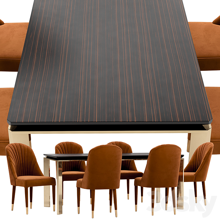 Queen dining chair and Boston table 3DS Max Model - thumbnail 2