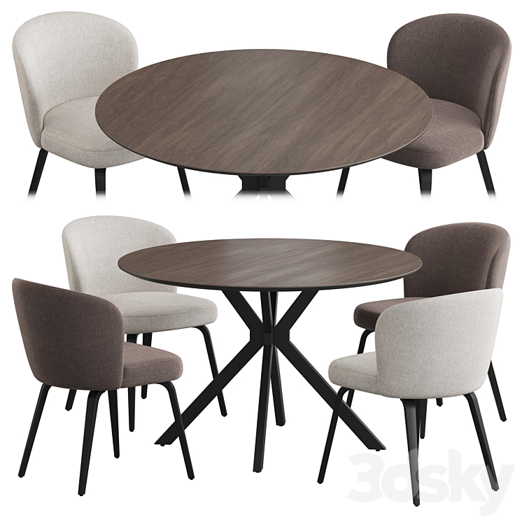 Ralf table Halard chair Dining set 3DS Max Model - thumbnail 1