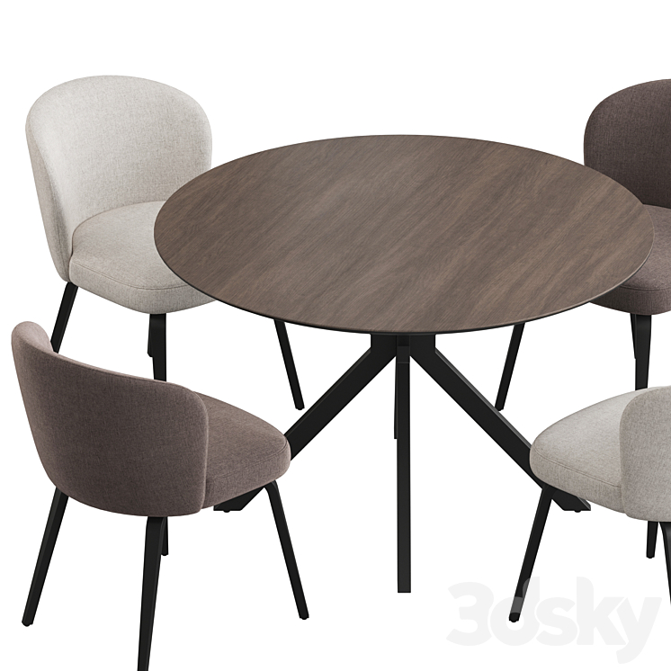 Ralf table Halard chair Dining set 3DS Max Model - thumbnail 2