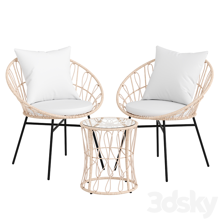 Rattan Wicker Patio Garden Furniture Set 3DS Max Model - thumbnail 1