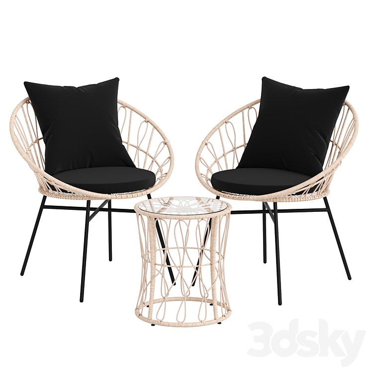 Rattan Wicker Patio Garden Furniture Set 3DS Max Model - thumbnail 2