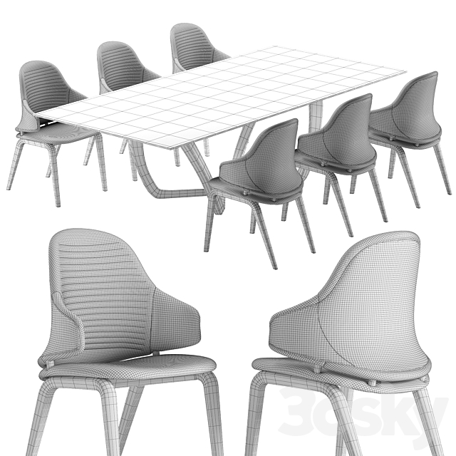 Reflex Vela chair Segno table set 3DS Max Model - thumbnail 5