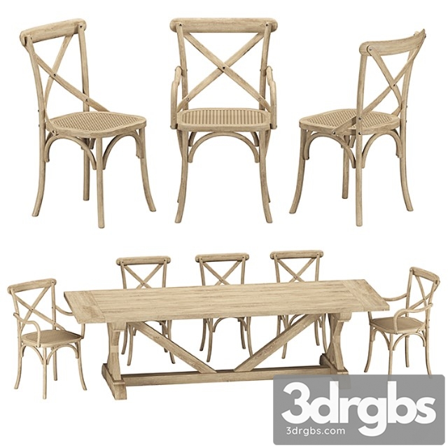 Restoration hardware – madeleine chairs with salvaged table 2 3dsmax Download - thumbnail 1