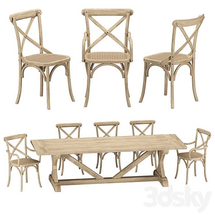 Restoration Hardware – Madeleine Chairs with Salvaged Table 3DS Max - thumbnail 1