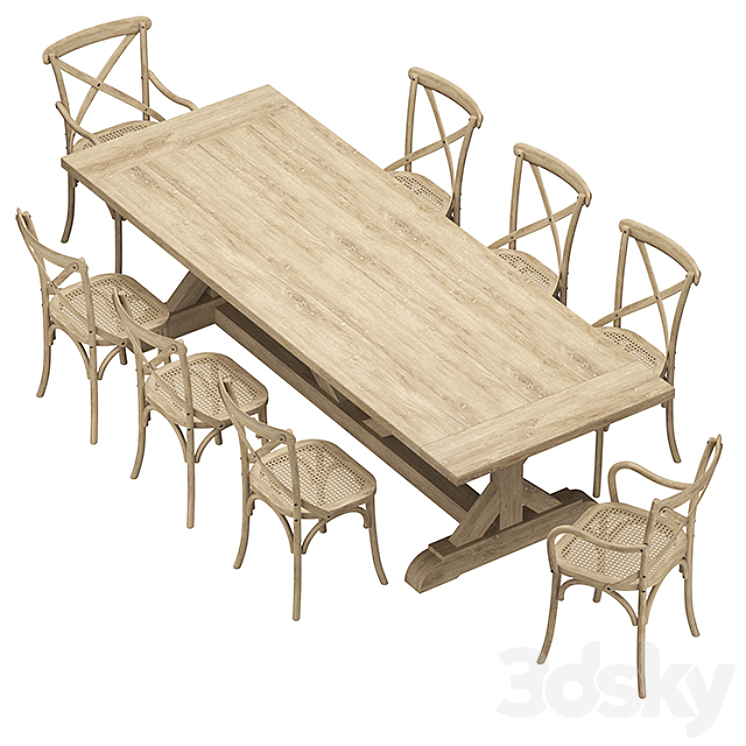 Restoration Hardware – Madeleine Chairs with Salvaged Table 3DS Max - thumbnail 2