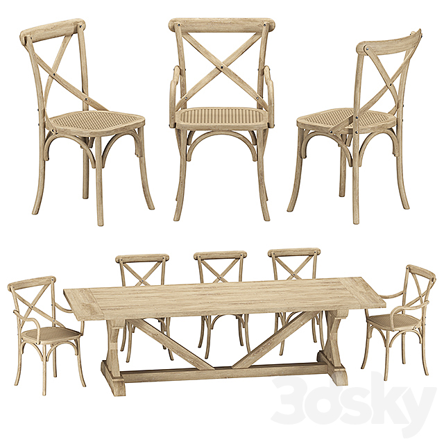 Restoration Hardware – Madeleine Chairs with Salvaged Table 3DSMax File - thumbnail 1