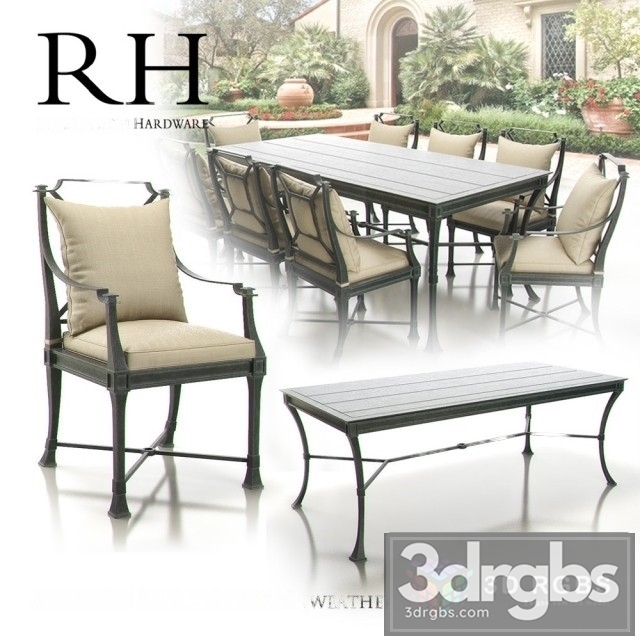 RH Antibes Dining Chair Table 3dsmax Download - thumbnail 1