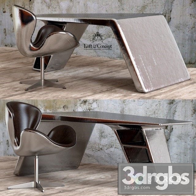 RH Aviator Desk and Chair 3dsmax Download - thumbnail 1