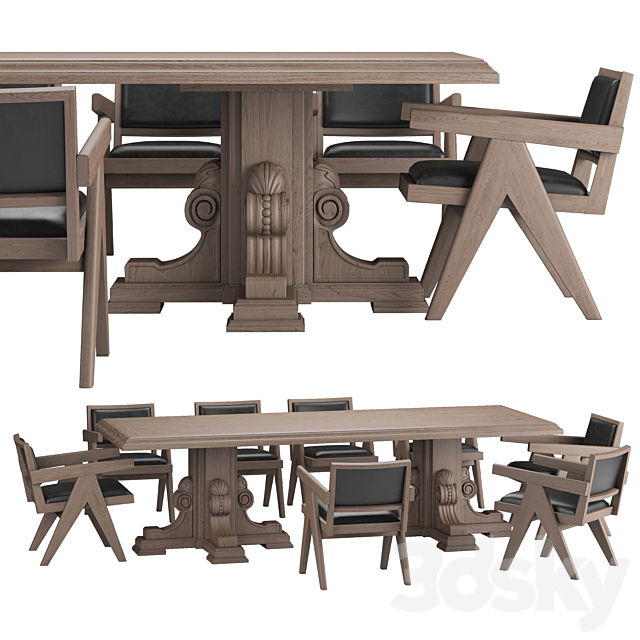 RH Corbel Carved Dining Table with Jakob Chair 3DSMax File - thumbnail 1