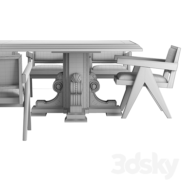 RH Corbel Carved Dining Table with Jakob Chair 3DSMax File - thumbnail 2