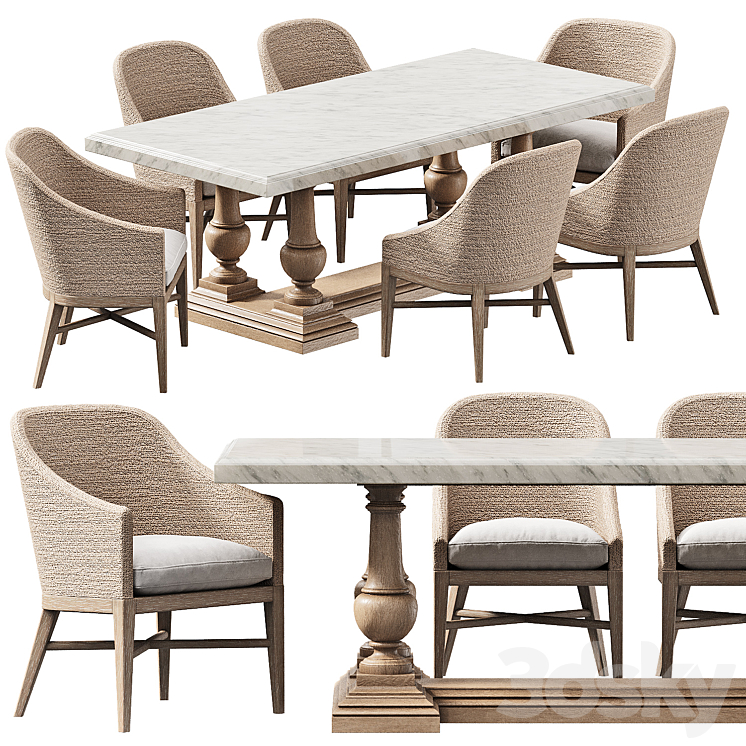 RH DINING SET 8 3DS Max Model - thumbnail 1