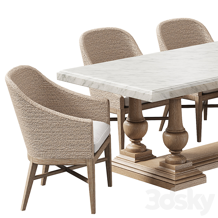 RH DINING SET 8 3DS Max Model - thumbnail 2