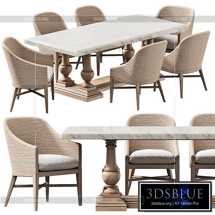 RH DINING SET 8 3DS Max - thumbnail 3