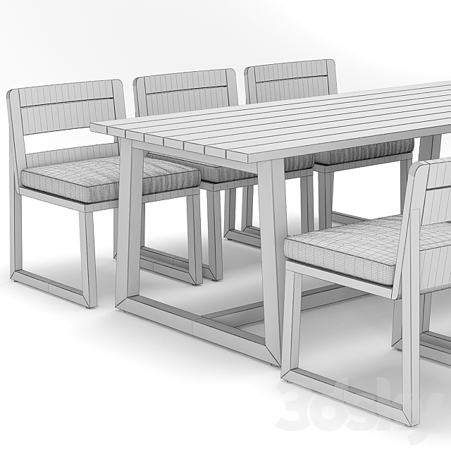 RH Outdoor Sebastian rectangular table chair 3DS Max Model - thumbnail 2