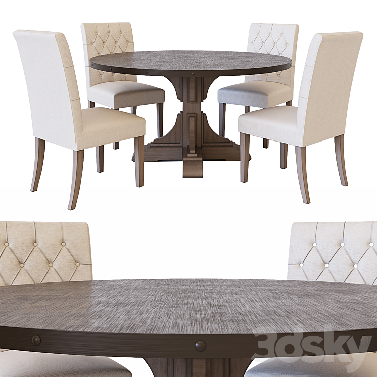 RH Round dining table & Bennett Parsons dining chair 3DS Max Model - thumbnail 3