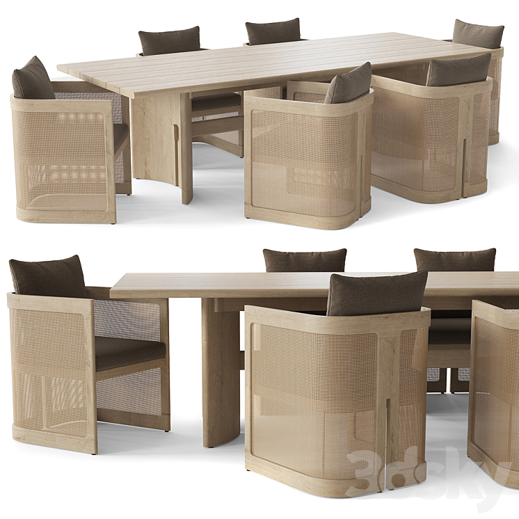 RH TRIESTE TEAK RECTANGULAR DINING TABLE 3DS Max Model - thumbnail 1