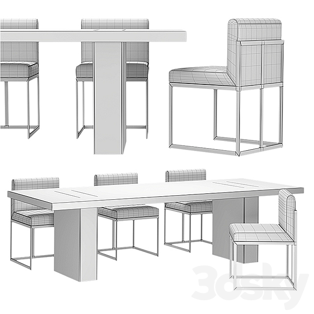 RH – Waxler Side Chair & Gage Rectangular Dining Table 3DS Max Model - thumbnail 3