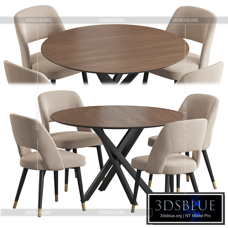 Ritz table Hudson stool dining set 3DS Max - thumbnail 3