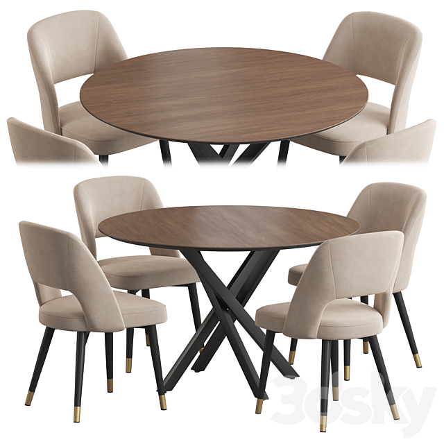 Ritz table Hudson stool dining set 3DSMax File - thumbnail 1