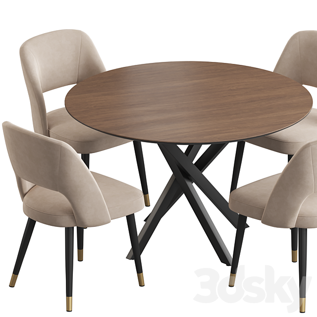 Ritz table Hudson stool dining set 3DSMax File - thumbnail 2