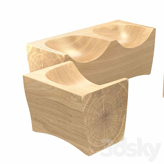 Riva 1920 log armchair toi center table 3d model 3DS Max Model - thumbnail 2