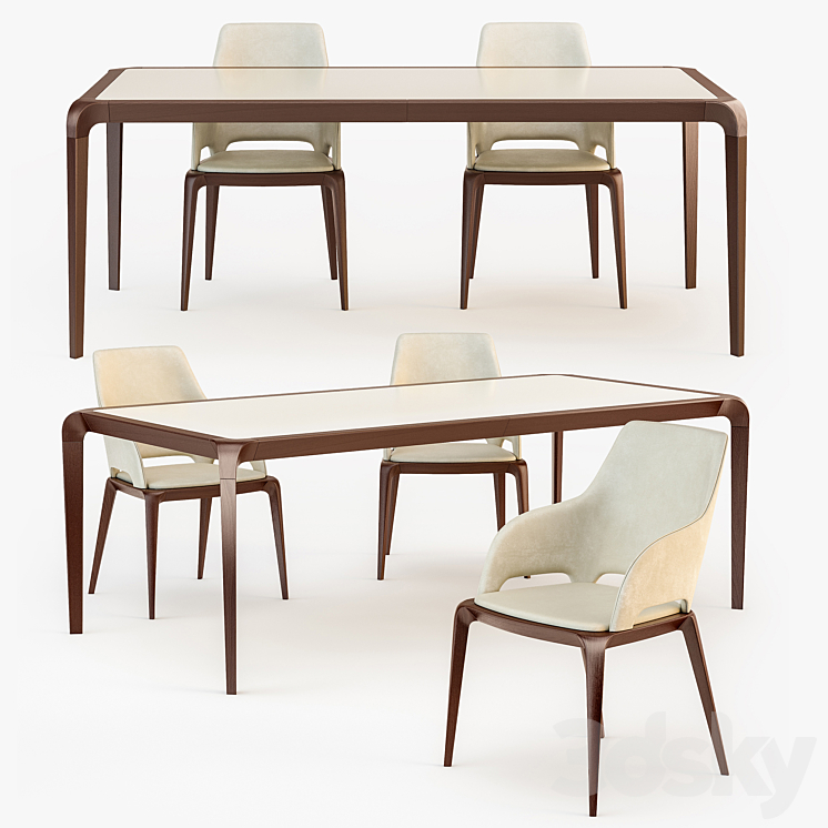 Roche Bobois BRIO dining table_BRIO Bridge chair 3DS Max - thumbnail 2