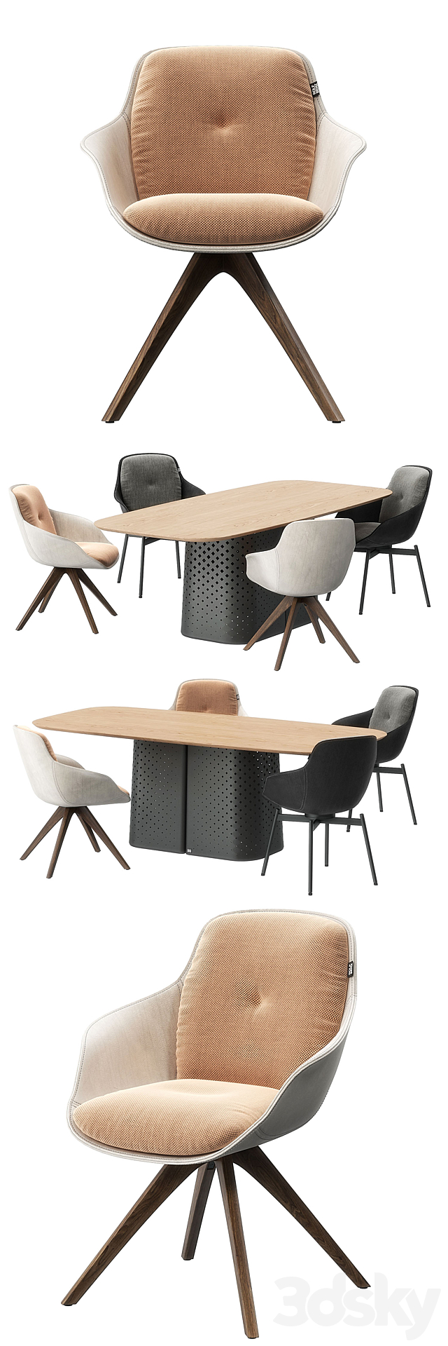 Rolf Benz 600 chair 929 table 3DS Max Model - thumbnail 2