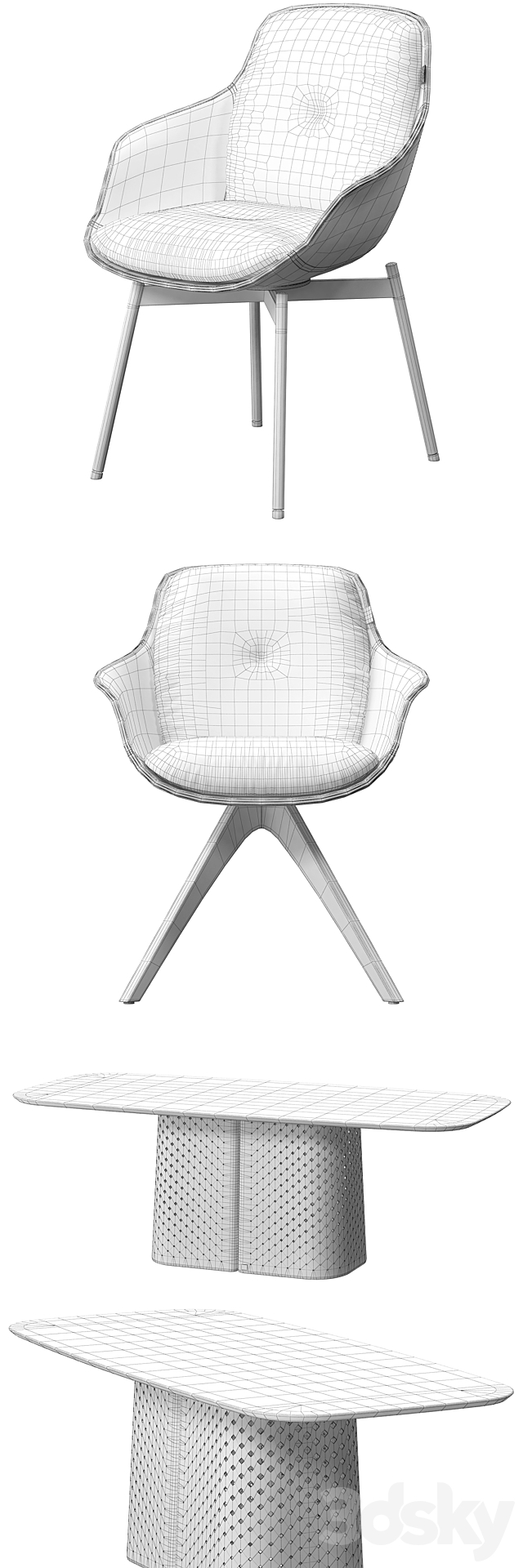 Rolf Benz 600 chair 929 table 3DS Max Model - thumbnail 5