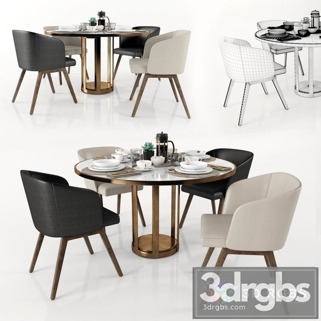 Round Dining Set 5 3dsmax Download - thumbnail 1