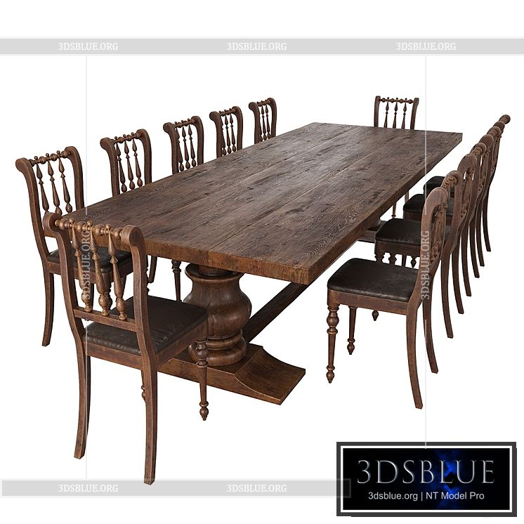 Rustic dining table + chair 3DS Max - thumbnail 3