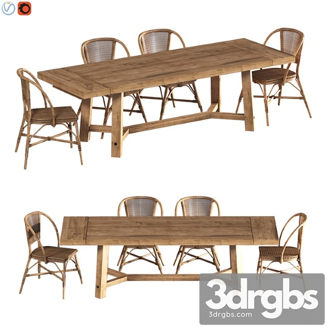 Rustic farmhouse dining table 2 3dsmax Download - thumbnail 1