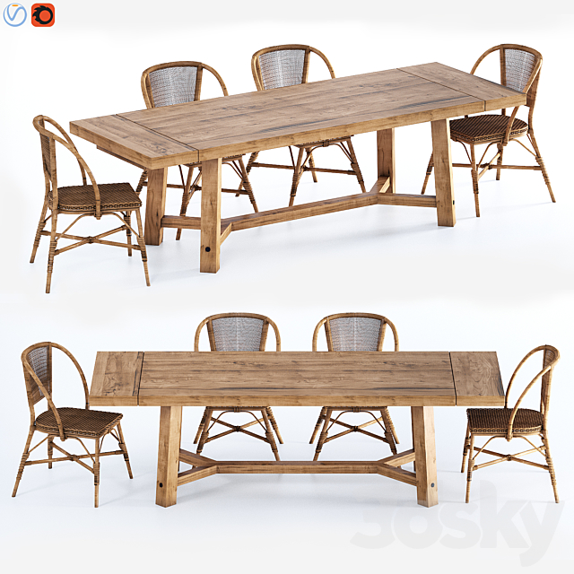 Rustic Farmhouse Dining Table 3DS Max Model - thumbnail 2