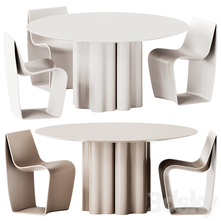 Saba Italia Teatro Magico Round Dining Table and MDF Italia Sign Matt Chair 3DS Max Model - thumbnail 3