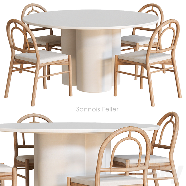 Sannois Feller Dining table and chairs 3DS Max Model - thumbnail 3