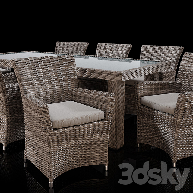 Savannah 9 Piece Outdoor Wicker Dining Set 3DS Max Model - thumbnail 2