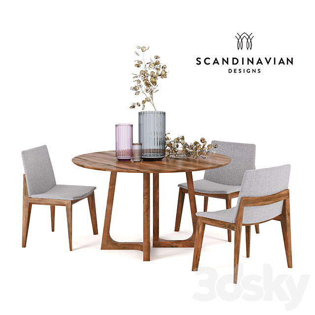 Scandinavian Designs Fuchsia Dining Chair & Cress Round Dining Table. Lyngby porcelain 3ds Max - thumbnail 1