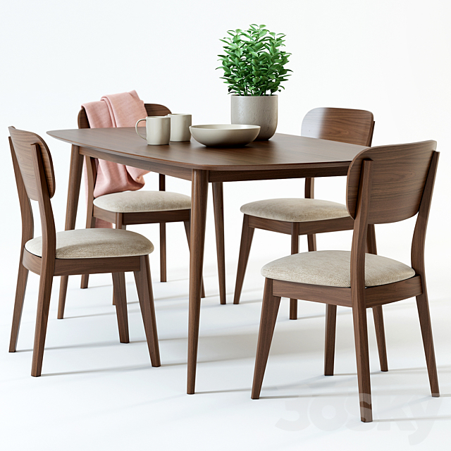 Scandinavian Designs Juneau Dining Table & Juneau Dining Chair 3DSMax File - thumbnail 1