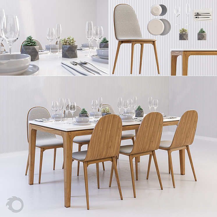 Scandinavian dining set 3DS Max - thumbnail 1