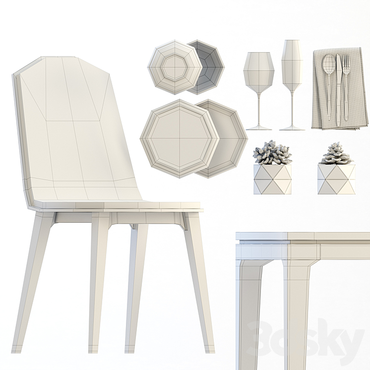 Scandinavian dining set 3DS Max - thumbnail 2