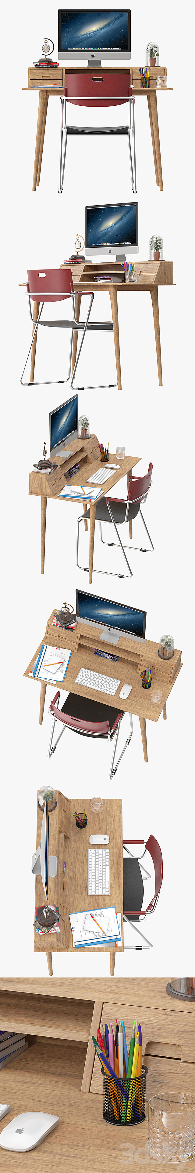 Scandinavian Style Desk 3DS Max Model - thumbnail 2