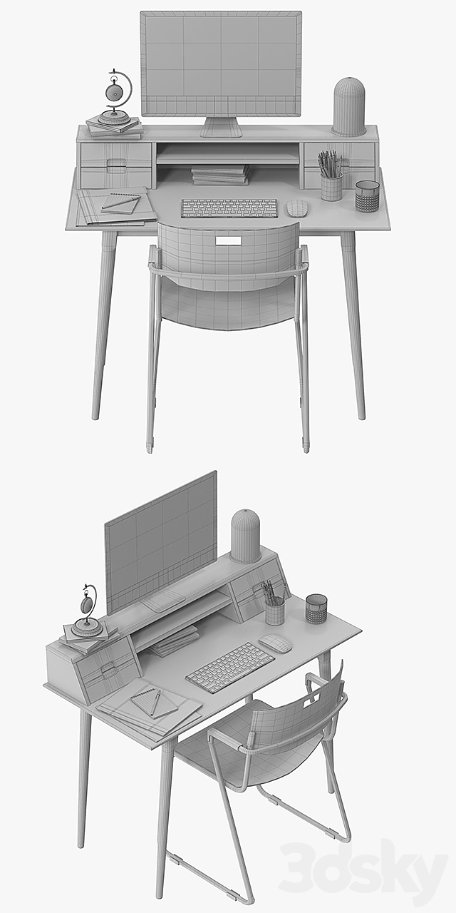 Scandinavian Style Desk 3DS Max Model - thumbnail 3