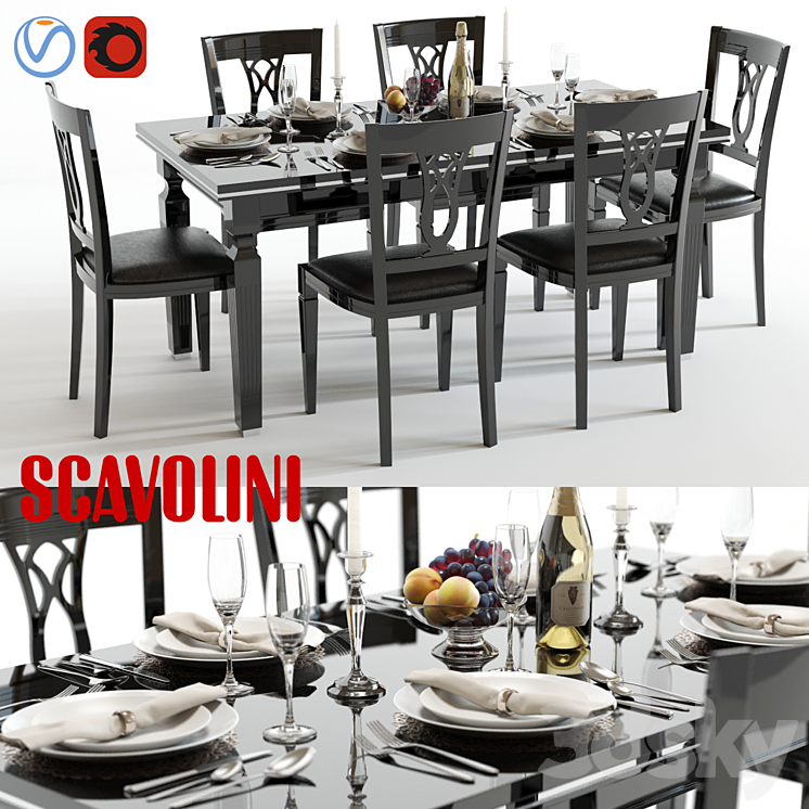 Scavolini Baccarat table and chairs Black 3DS Max - thumbnail 1