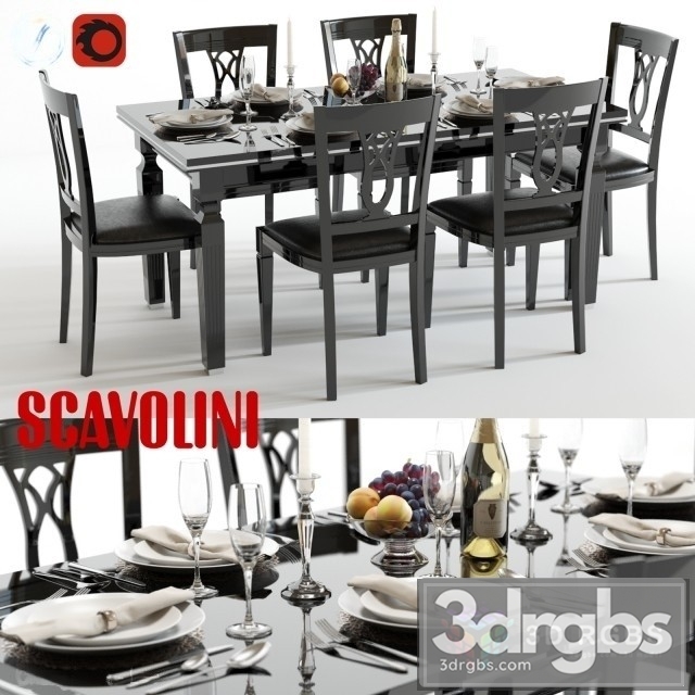 Scavolini Baccarat Table and Chairs Black 3dsmax Download - thumbnail 1