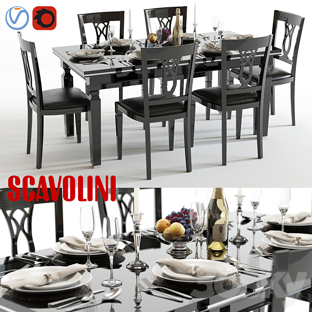 Scavolini Baccarat table and chairs Black 3DSMax File - thumbnail 1