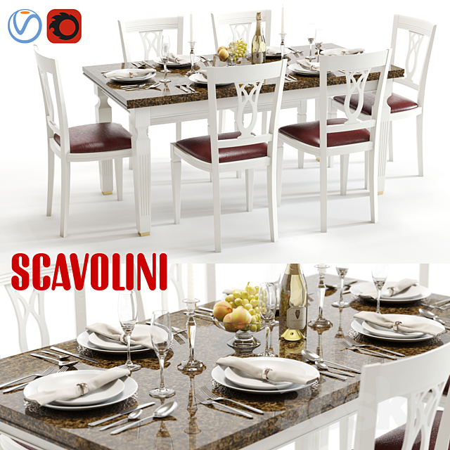 Scavolini Baccarat table and chairs White 3ds Max - thumbnail 1