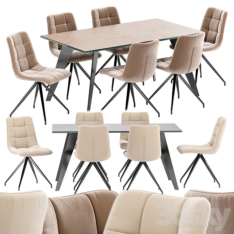 Sedia Diamond dining chair and Nack table 3DS Max Model - thumbnail 3