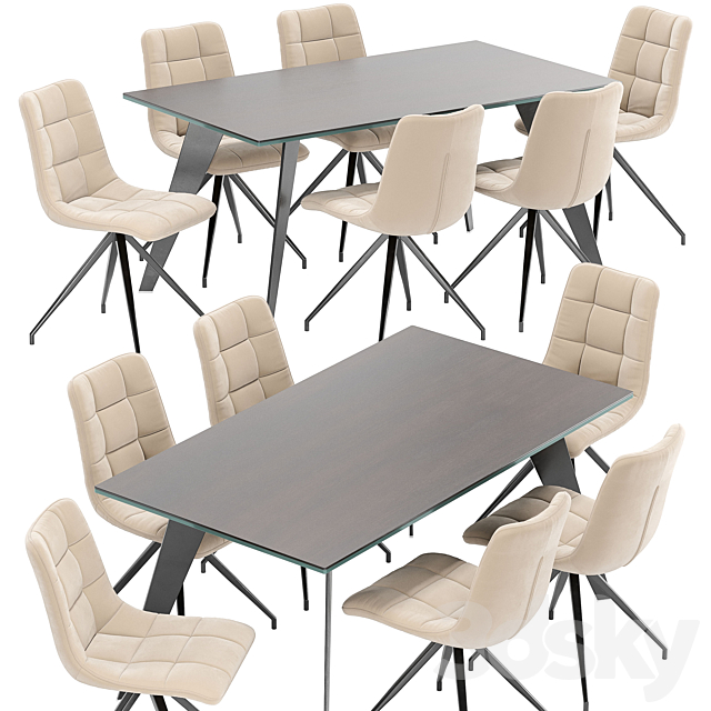 Sedia Diamond dining chair and Nack table 3DSMax File - thumbnail 3