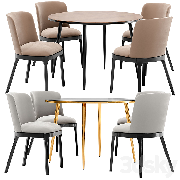 Selection dining chair and Luxore table 3DS Max Model - thumbnail 1